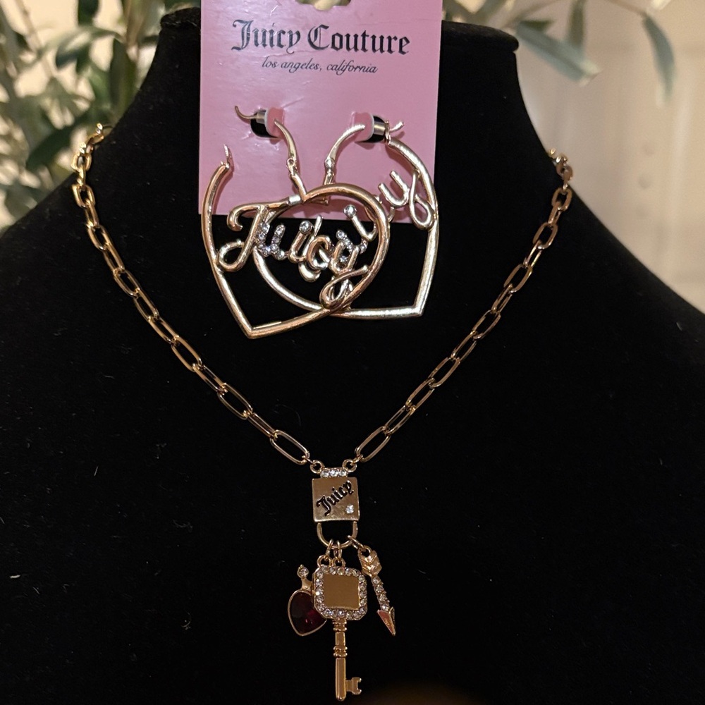 Juicy Couture Gold Heart Earrings and Key Necklace